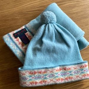 Ralph Lauren Women Blue Wool Winter Hat and Scarf Set Size L
